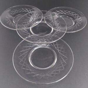 Set of 4 Vintage Clear Pressed Glass Side Plates Crisscross Diamond Pattern